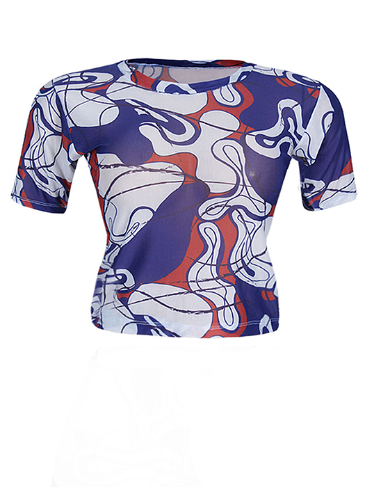 Ada Mesh Top - Blue Abstract