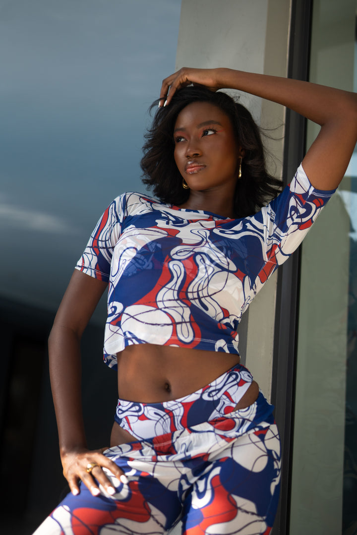 Ada Mesh Top - Blue Abstract