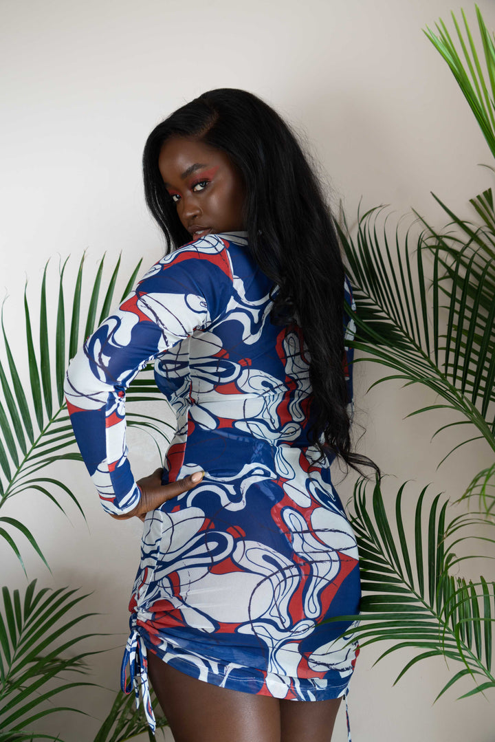 Simi Mini Mesh Dress - Blue Abstract