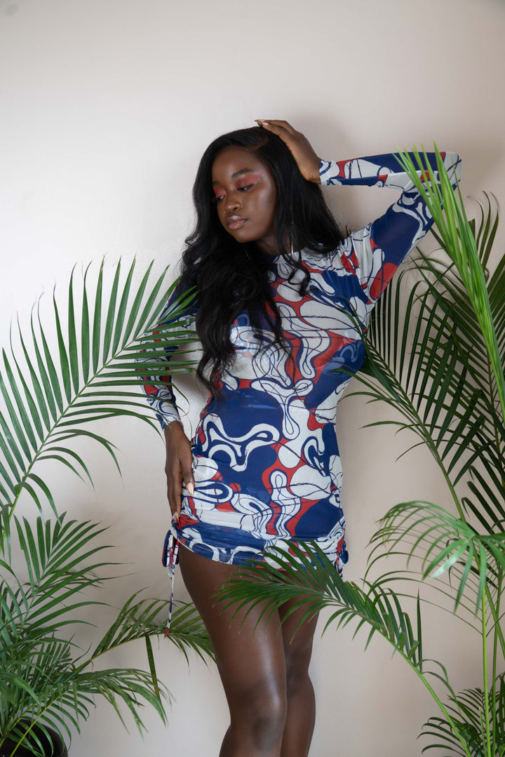 Simi Mini Mesh Dress - Blue Abstract
