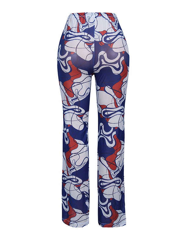 Iman Flared Mesh Trousers -  Blue Abstract