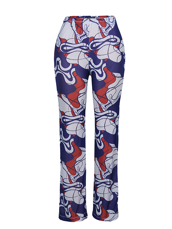 Iman Flared Mesh Trousers -  Blue Abstract
