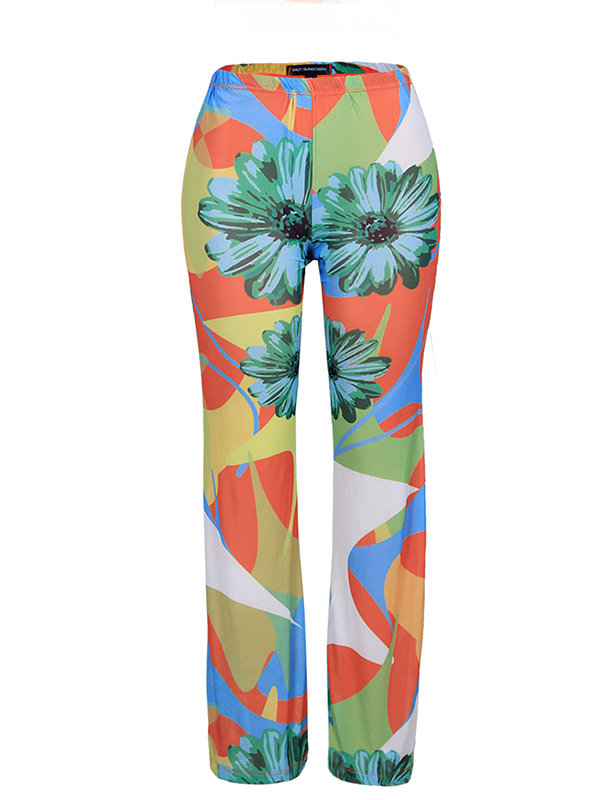 Iman Flared Mesh Trousers - Orange Floral